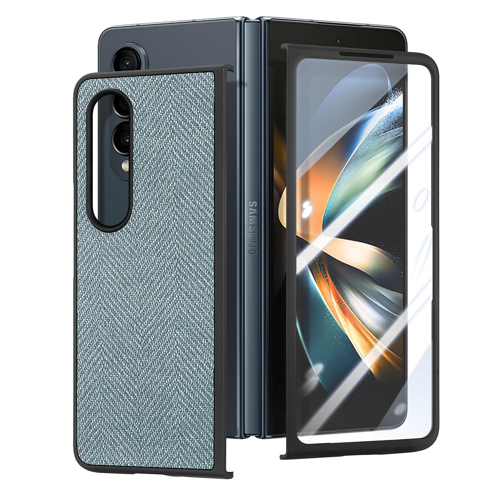 For Samsung Galaxy Z Fold4 5G PU Leather PC Case Jeans Cloth Texture Anti-Drop Phone Cover with Tempered Glass Film For Samsung Galaxy Z Fold4 5G PU Leather PC Case Jeans Cloth Texture Anti-Drop Phone Cover with Tempered Glass Film
